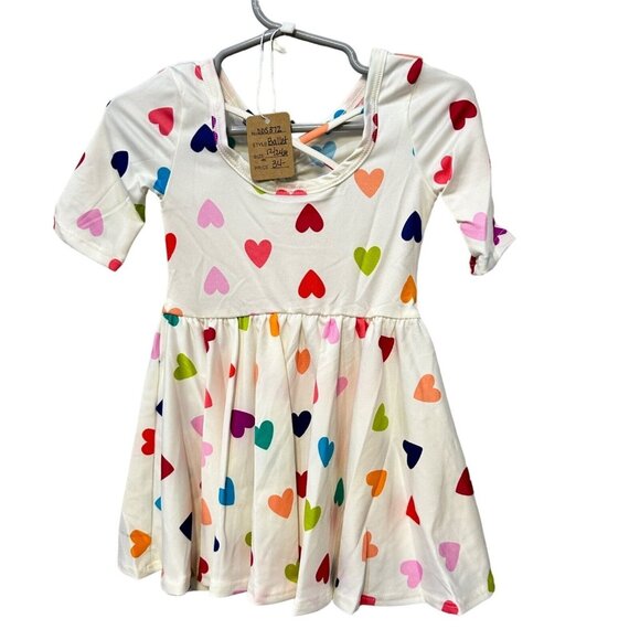 Dot Dot Smile White Polka Dot Hearts Girls' Ballet Toddler Dress 12/24M - Picture 2 of 7